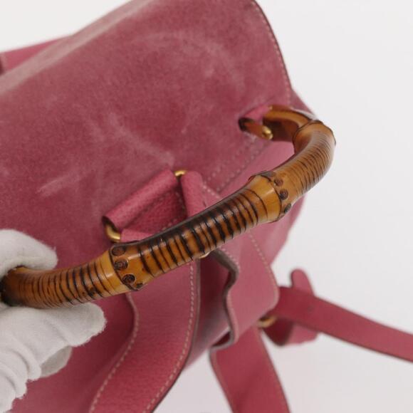 GUCCI Bamboo Backpack Suede Pink Gold 003 2058 0016 Auth 153813